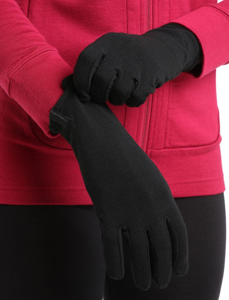 Black Icebreaker Unisex Merino 260 Tech Glove Liners Men's Gloves | AU 1059VRWD